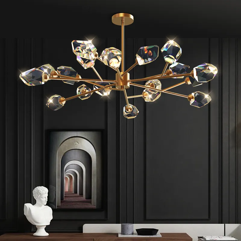 New luxury copper crystal chandelier living room bedroom restaurant crystal molecular lamps decoracion salon home decor lights