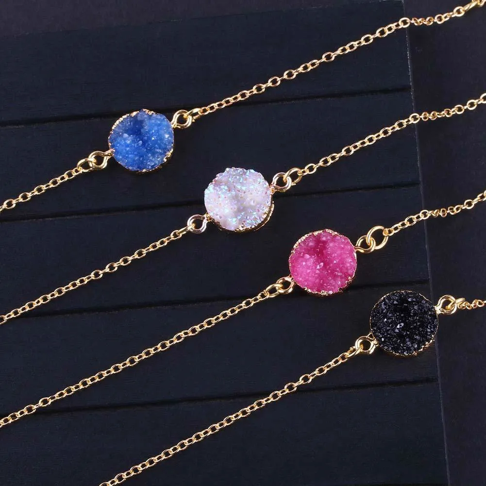New Design Resin Stone Druzy Necklaces Gold Plated Geometry Stone Pendant Necklace For Elegant Women Girls Fashion Jewelry