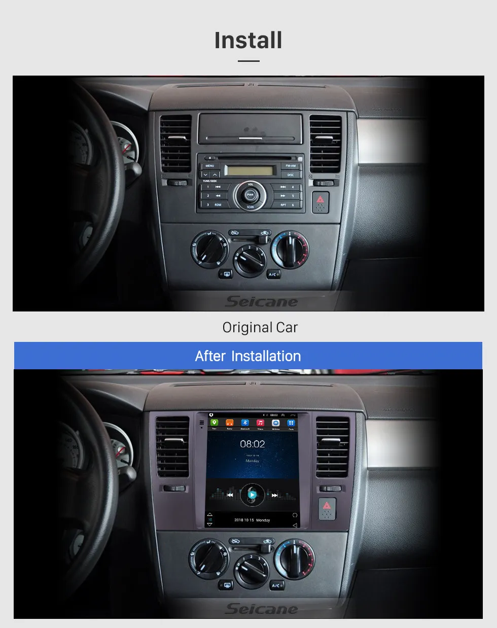 9.7 inch Android 9.1 GPS Navigation Radio for 2008-2011 Nissan Tiida Manual A/C LHD with Touchscreen Bluetooth USB WIFI