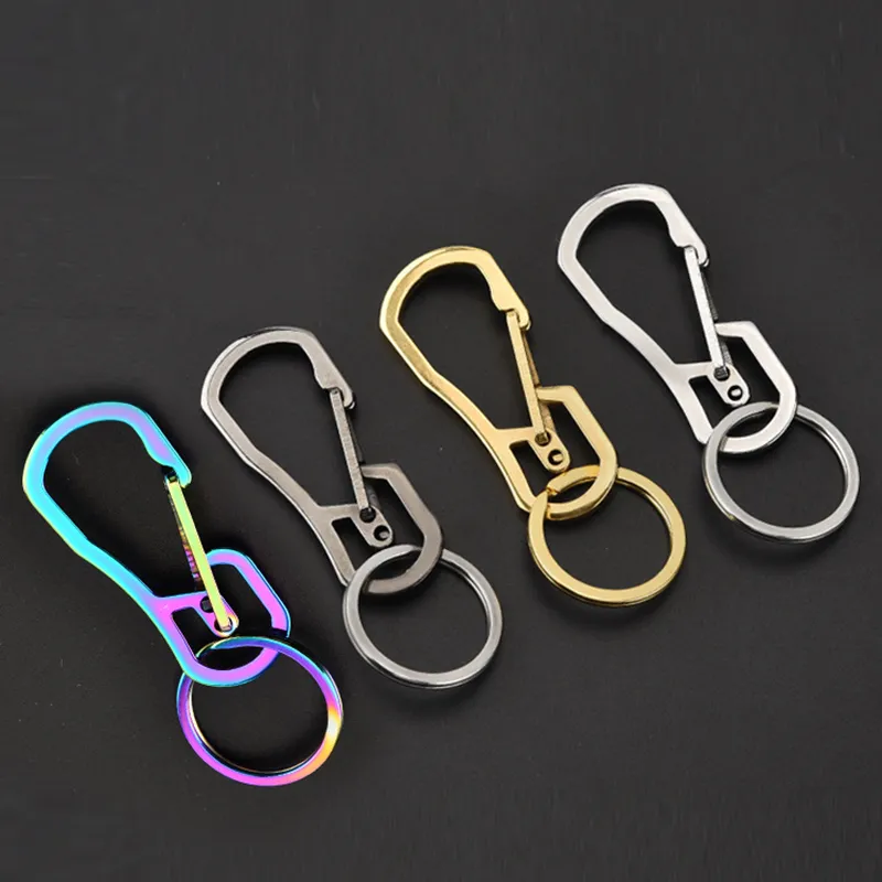 Roestvrij staal zware sleutelringen Black Gold Carabiner Car Keychain For Men Fashion Hip Hop Jewelry Promotion Christmas Gift