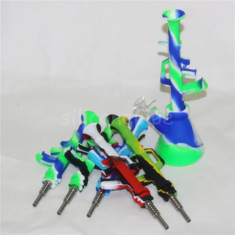 DHL Free AK47 Silicone NC com 14mm Dicas de Titânio Dab Straw Rigs de óleo de silicone tubos de fumo tubo tubos de vidro fumar equipamentos