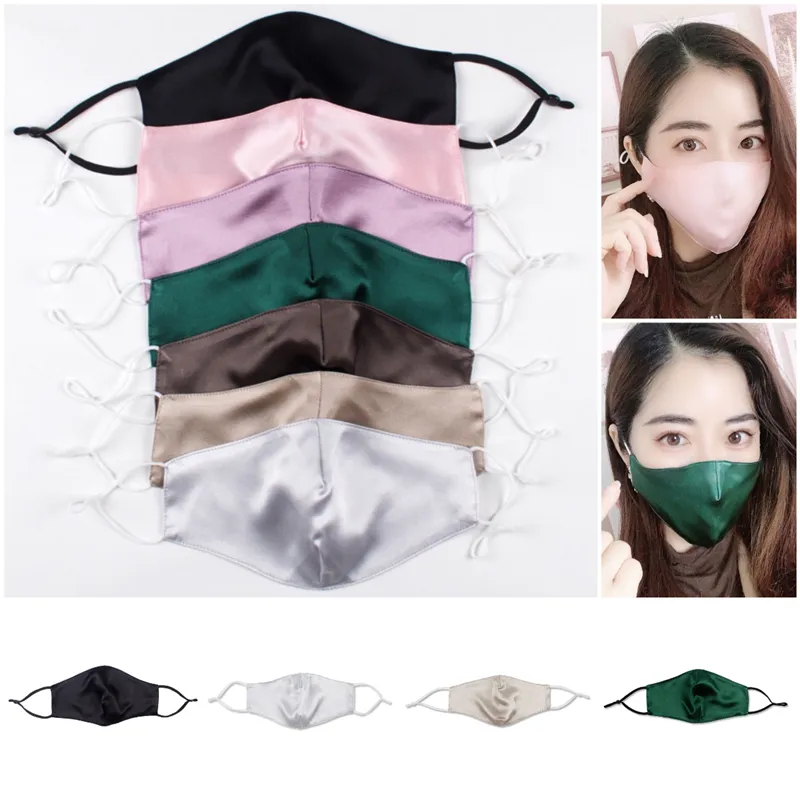 50pcs DHL Summer Ultra-thin 19mm Double-layer Silk Mask for Women 100% Mulberry Silk Sunscreen Dustproof Anti-allergic Mask