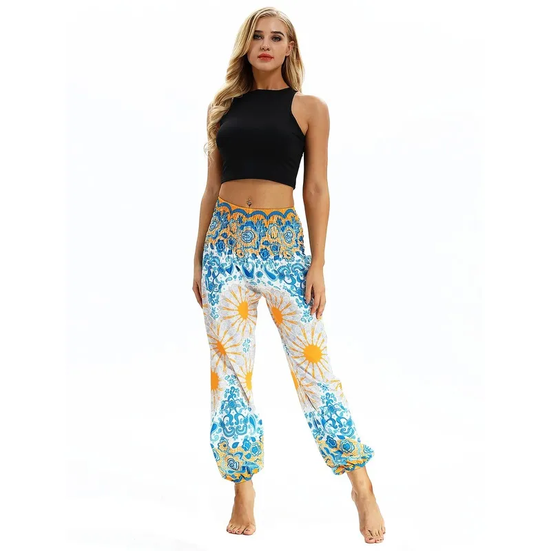 Модные спортивные брюки йоги напечатаны с высокой талией женски