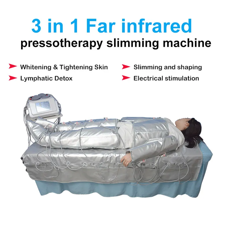 Mais novo 3 em 1 Prensaterapia infravermelha distante EMS Estimulação muscular elétrica Sauna pressão de drenagem de drenagem linfa