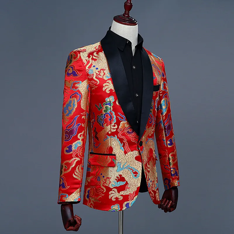 Mode 2020 Neue Männer Kleidung Bankett Kleid Anzug Bühne Herren Blazer Polyester Singe Taste Rot Casual Blazer Chinesischen Stil S328n