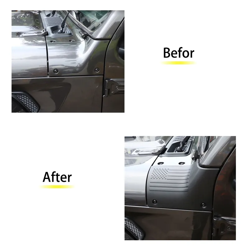CheroCar Cowl Body Armor Cover Corner Guards With US Flag For Jeep Wrangler JL JT 2018+ - Matte Black