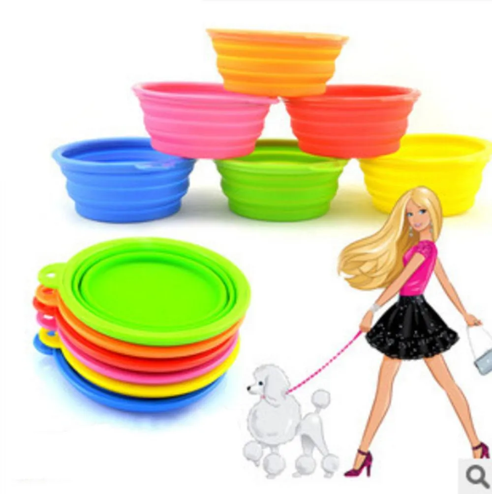 Partihandel 300st/Lot Silikon Fällbar husdjur Cat Dog Bowl Folding Collapsible Puppy Doggy Feeder Water Food Container Pet Feeder Bowls