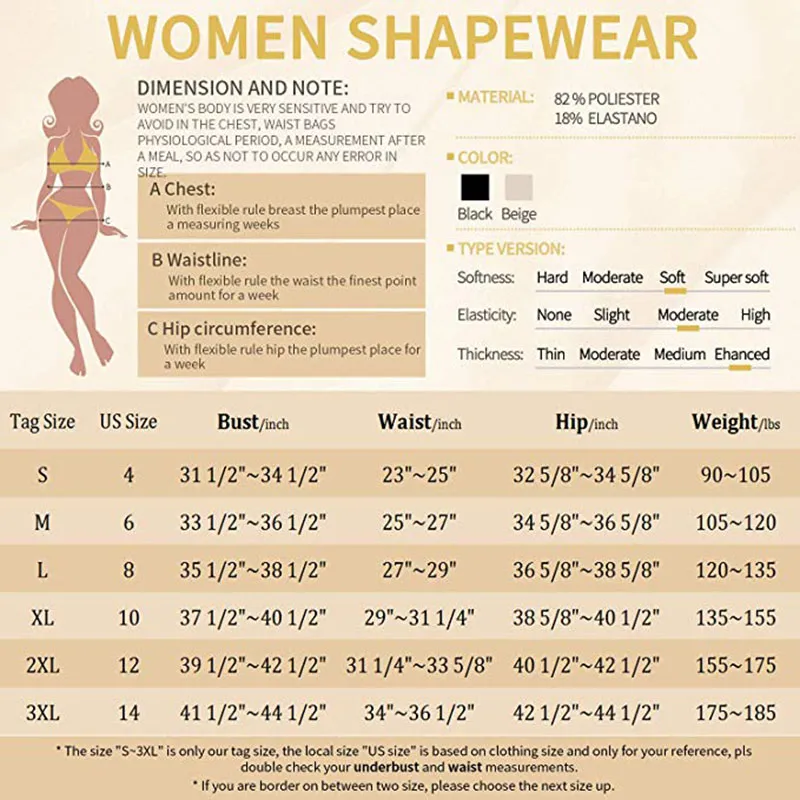 Womens Full Body Plus Size Compression Shapewear Bodysuit With