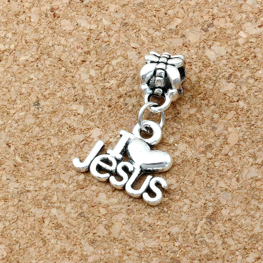 MIC Antiqued Silver Dangle Best Friend Nomination Charm With Jesus Big Hole Bead For Bracelet