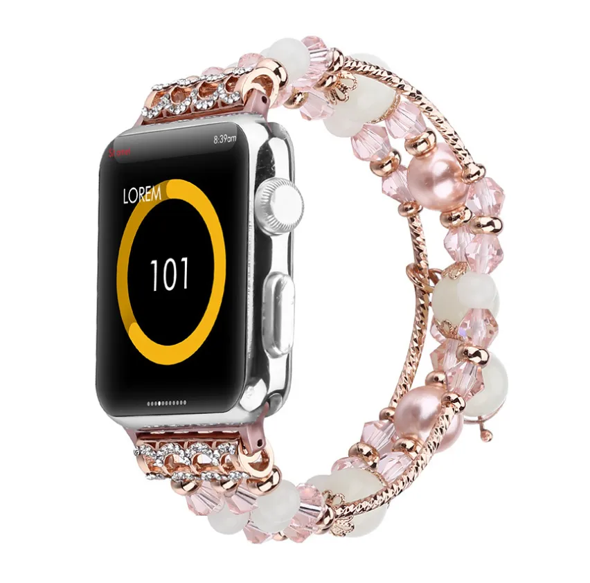 Noctilucence Agat Crystal Strap för Apple Watch Band 38mm 42mm 40mm 44mm Diamant Rostfritt Stål Kvinnors Armband för Iwatch Series 1 2 3 4