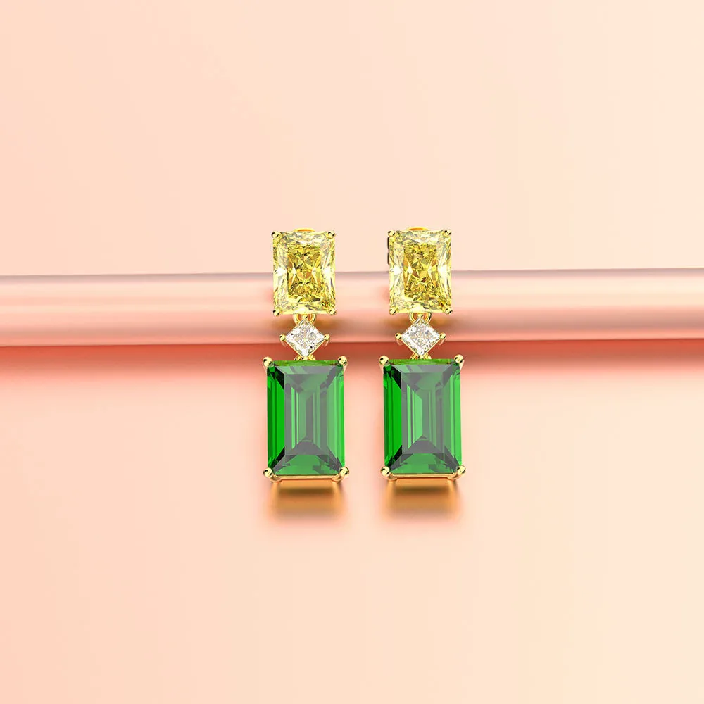 PANSYSEN Gold Color Earrings Vintage Elegant Women's Emerald Drop 100% 925 Sterling Silver Gemstone Earring Fine Jewelry Gift 200923