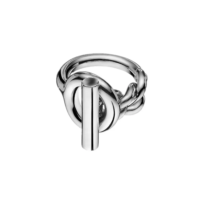 Hip Hop European och American OT Buckle Chain Ring Punk Metal Style Temperament French Female Finger Rings for Women Men Wedding J270H