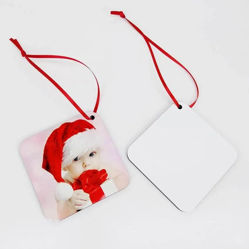 昇華クリスマスの装飾MDF空白の丸い正方形の雪の飾りサーマルトランスファー印刷ツリーペンダント装飾B0927