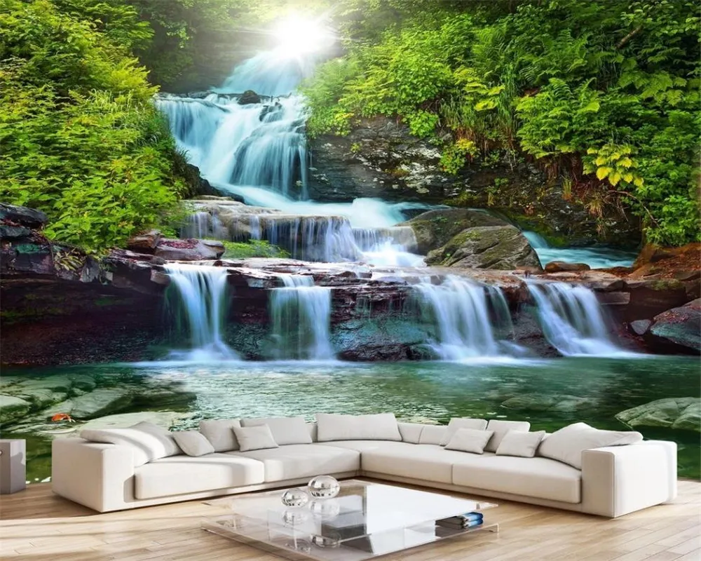 Paesaggio romantico Carta da parati murale 3d Cascata di montagna Bellezza Paesaggio naturale Pittura Sfondo Decorazione murale Carta da parati DH