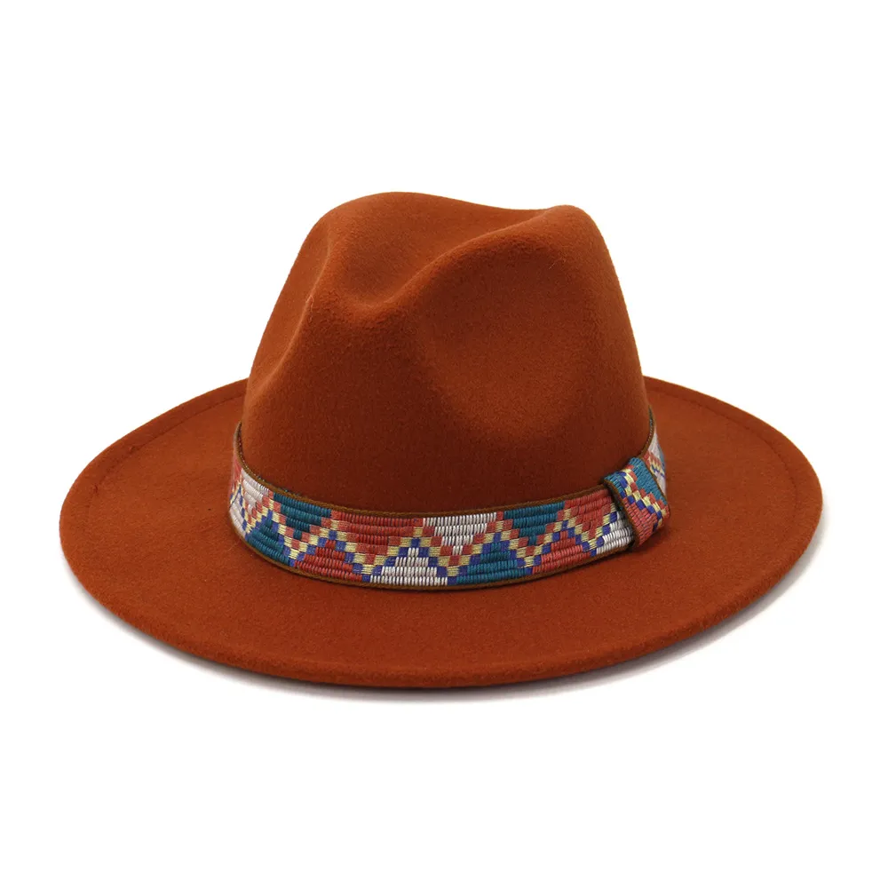 Sombreros de ala ancha verde lima de ala ancha para hombre, sombreros de fieltro de lana, sombrero de Jazz informal de color caqui, sombrero Fedora de tendencia con cinta sólida para mujer Caps202S