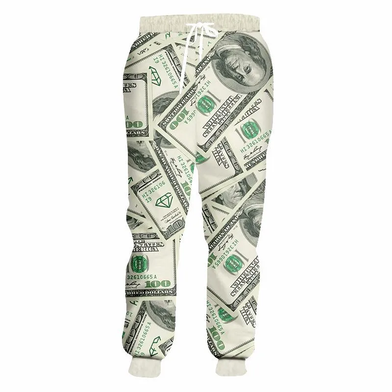 Pantaloni streetwear Uomo Donna Pantaloni casual Divertenti pantaloni da jogger con stampa dollaro in denaro 3D Pantaloni sportivi oversize unisex rock punk hip-hop