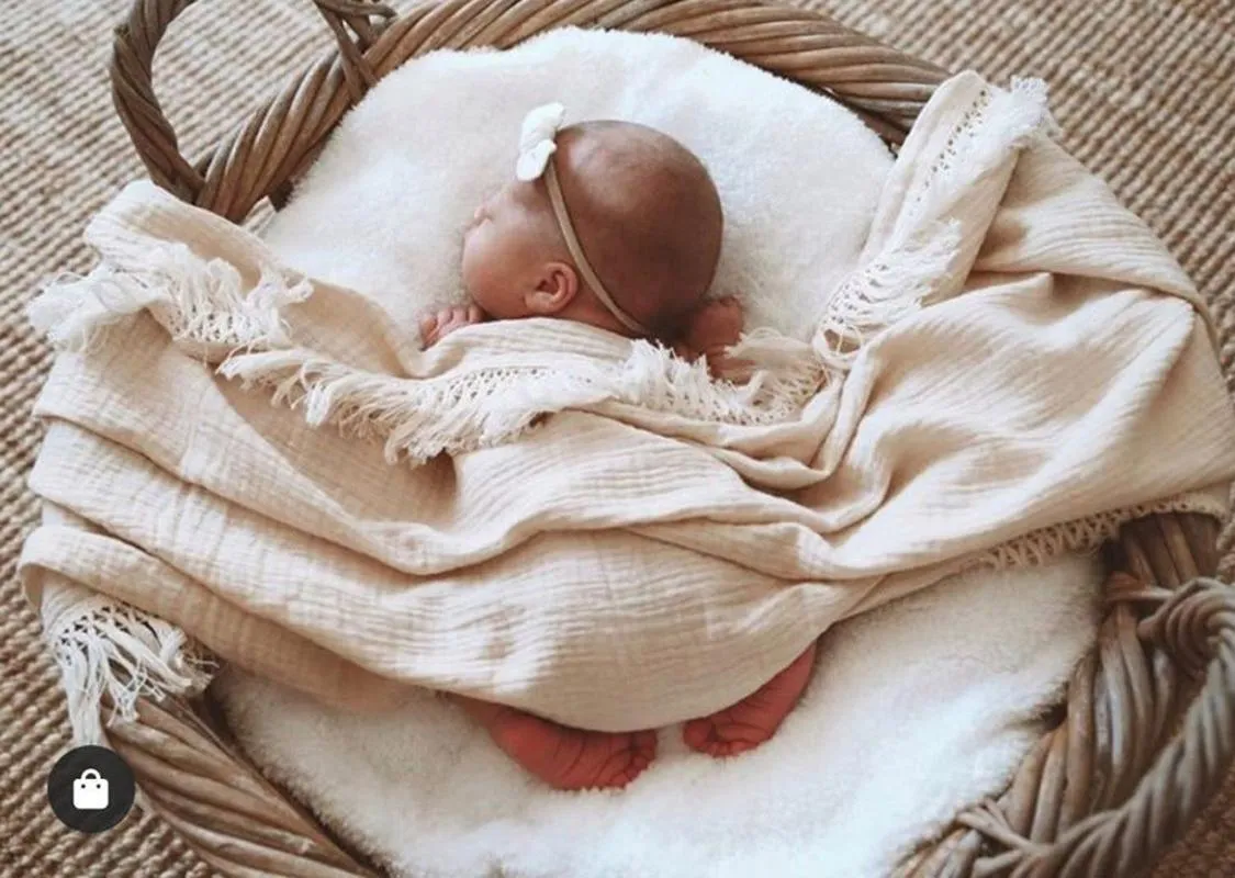 Baby Deken Musine Pasgeboren Massief Kwastje Baby Swaddle Deken Ontvangen Swaddle Wrap Feeding Handdoek Scraf Bibs Musine