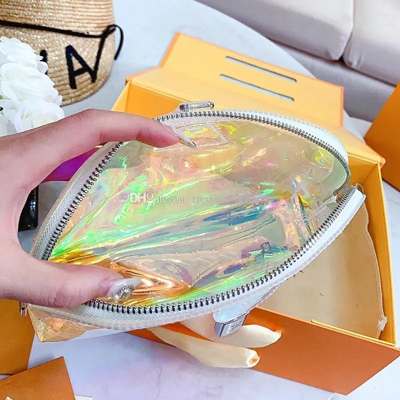 Designer Handbags Purses Letter Wallet Fashion Patchwork Colorful Rainbow Transparent PVC Flower Women Coin Purse Lock Laser Bag