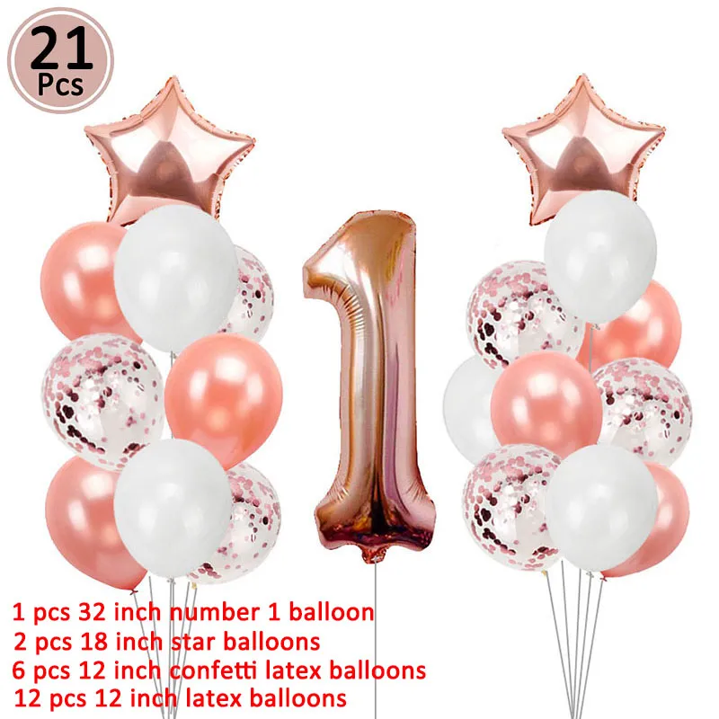 Acheter 12pcs nombre feuille or rose ballons en latex joyeux