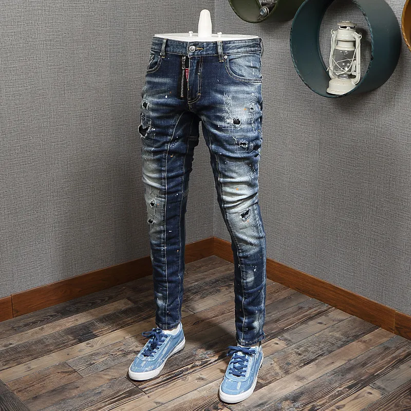 Compra Estilo Italiano Moda Hombres Jeans Azul Retro Destruido Slim Ripped  Jeans Designer Empalmado Hip Hop Jeans Men Vintage Denim Pantalones  MX200814 Barato | Entrega Rápida Y Calidad | Es.Dhgate