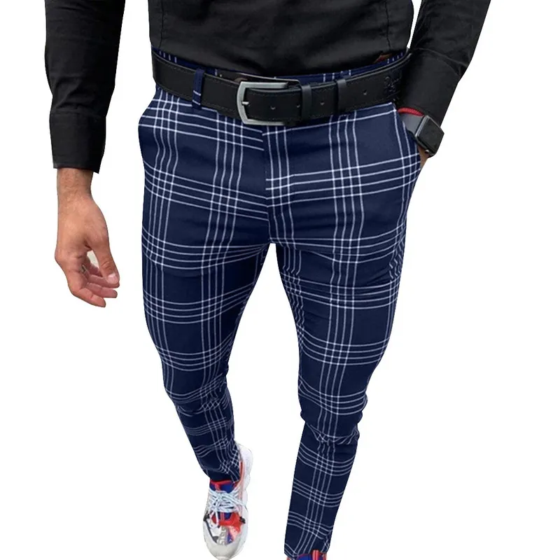 Litthing hommes pantalons décontractés Plaid gris taille moyenne Londres mode 2020 hommes pantalons chino maigre muti-couleur Tretch pantalon Slim Fit298i