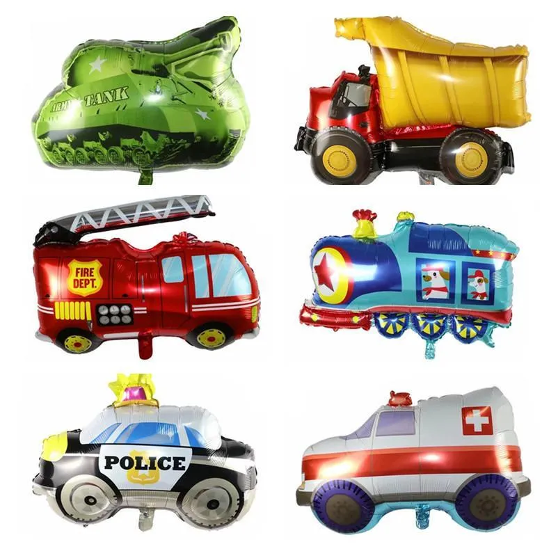 День рождения украшения Baby Shower мультфильм автомобиля Fire Truck Train Ambulance Фольга шар Дети Birthday для вечеринок