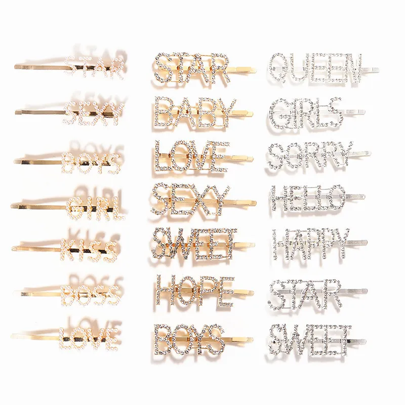 Crystal Bobby Pin Diamond Gold Diamond Lettera Love Hope HAPPY DREAM PINS Clips Clips Barrettes femminile Girls Fashion Jewelry Will and Sandy