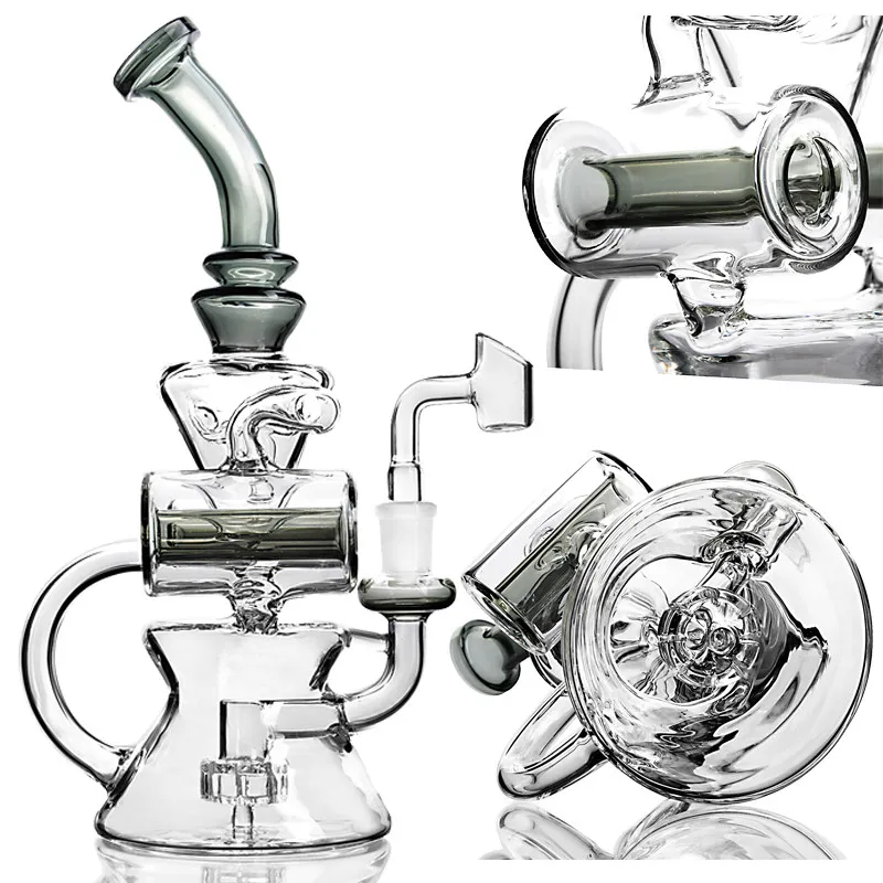 Grey Neck Beaker Bong Glass Water Bongs Recycler Dab Rig Showerhead Perc Water Pipe Hookah with 14mm Joint Banger