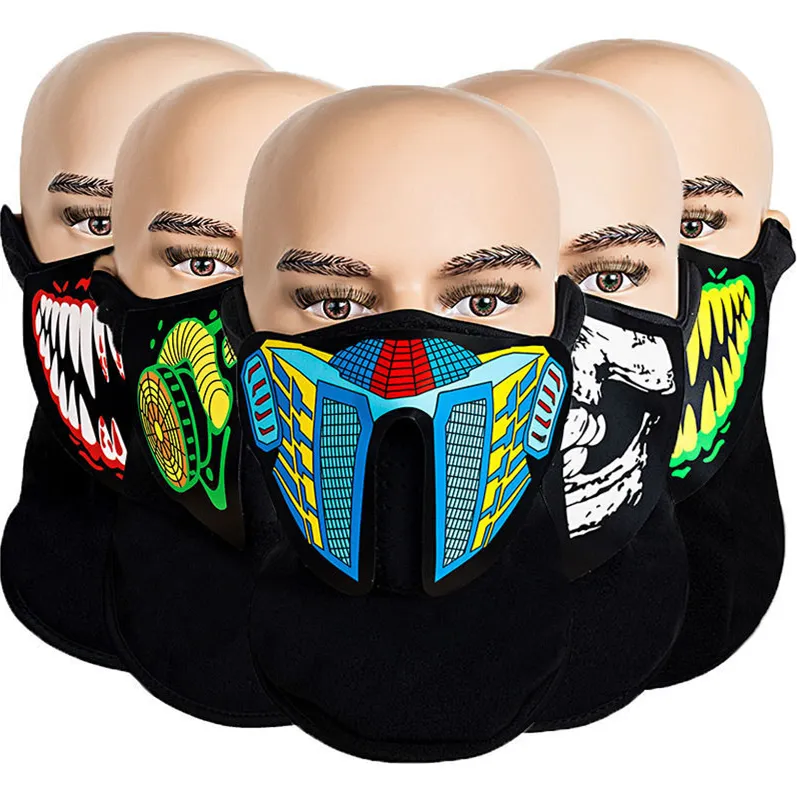 LED Light Up Face Mask Voice Activated Sound Control Face Masks Flashing Facemask Skull Gas ...