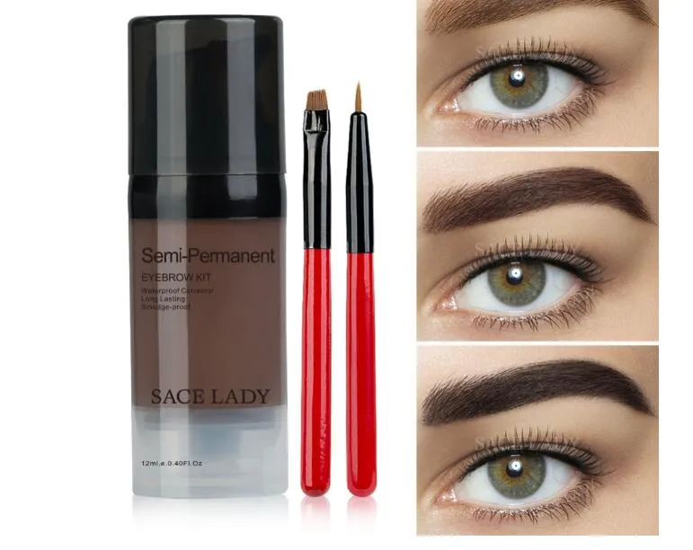 Eye Brow Dye Paint Waterdichte Gel Make-up Pomade Borstel Set Black Wenkbrauw Stamp Enhancer Potlood Kit Wax Cosmetica