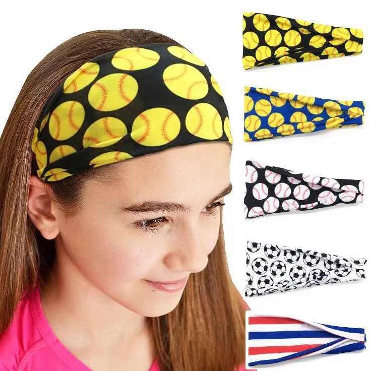 Softball esportes suor bola headbands meninas yoga fitness mulheres acessórios de cabelo imprime banderannas largamente executando o cabelo de beisebol dlh450
