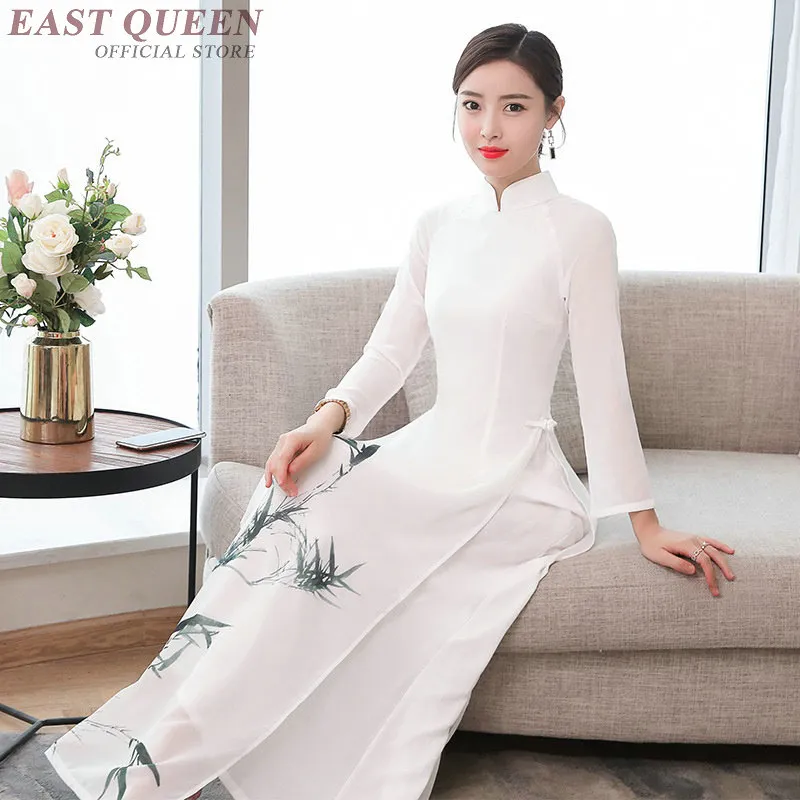 Blanc Vietnam Cheongsam Robe Style Chinois Ao Dai Vietnam Robe Traditionnelle Qipao Robe Vêtements Ao Dai TA1752284T