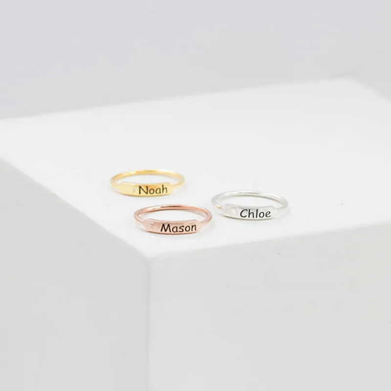 1 pièces couleur or personnalisé nom personnalisé anneaux empilables pour femmes hommes gravé chiffres romains initiale barre anneau Couple bijoux