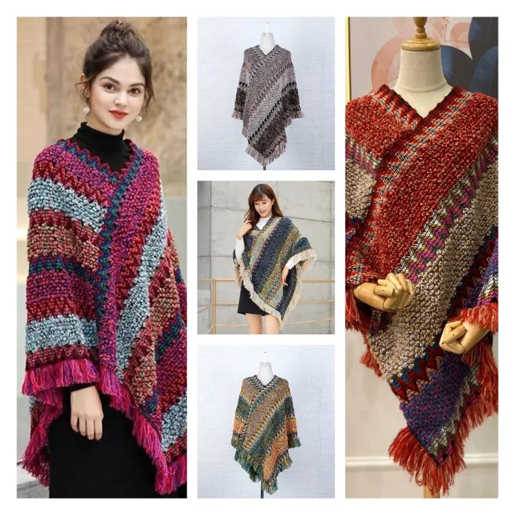 Heißer Frühling und Herbst Cape Schal Strickpullover Quaste Schal Mantel Damen langer Schal für Wärme Imitation Kaschmir Schal T2I51537