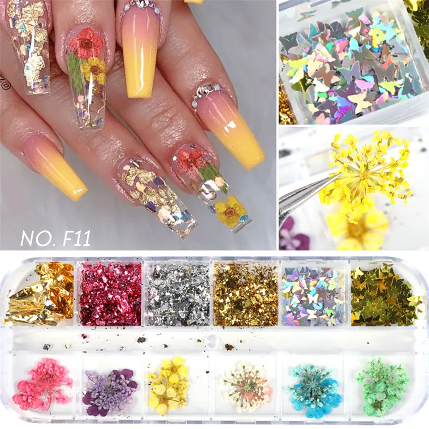 Nail Stickers Real Natural Dried Flowers Nails Art Kit Supplies 3D Applique  Manicure Decoration Sequins Glitter Decals For Tips De1459890 From Hxas,  $3.8