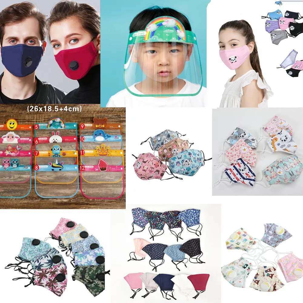 tissu de paillettes Masque enfants avec valve masque facial réutilisable Masques de dessin animé Masques de coton mascherine carbone Masques de créateurs filtre masque de protection faciale