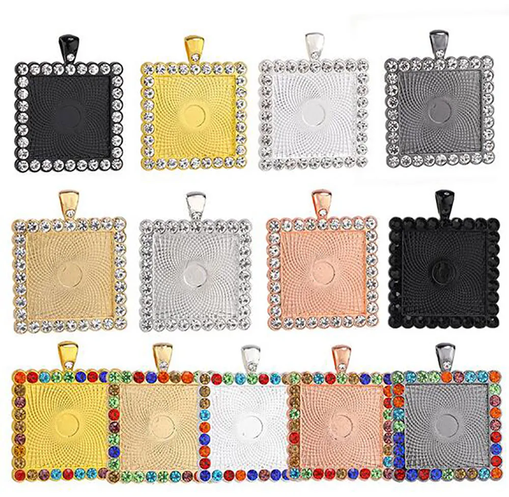 Custom Made Square Photo Pendant 25mm 30mm Bling Rhinestones Hängsmycke med glas tillbehör Personlig bild Hänge DIY födelsedagspresent