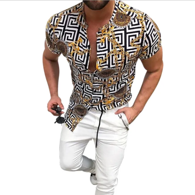 Summer Men Vintage Stampa Camicia Moda Casual Maniche corte Shirt stampata Plus Dimensioni Camicette