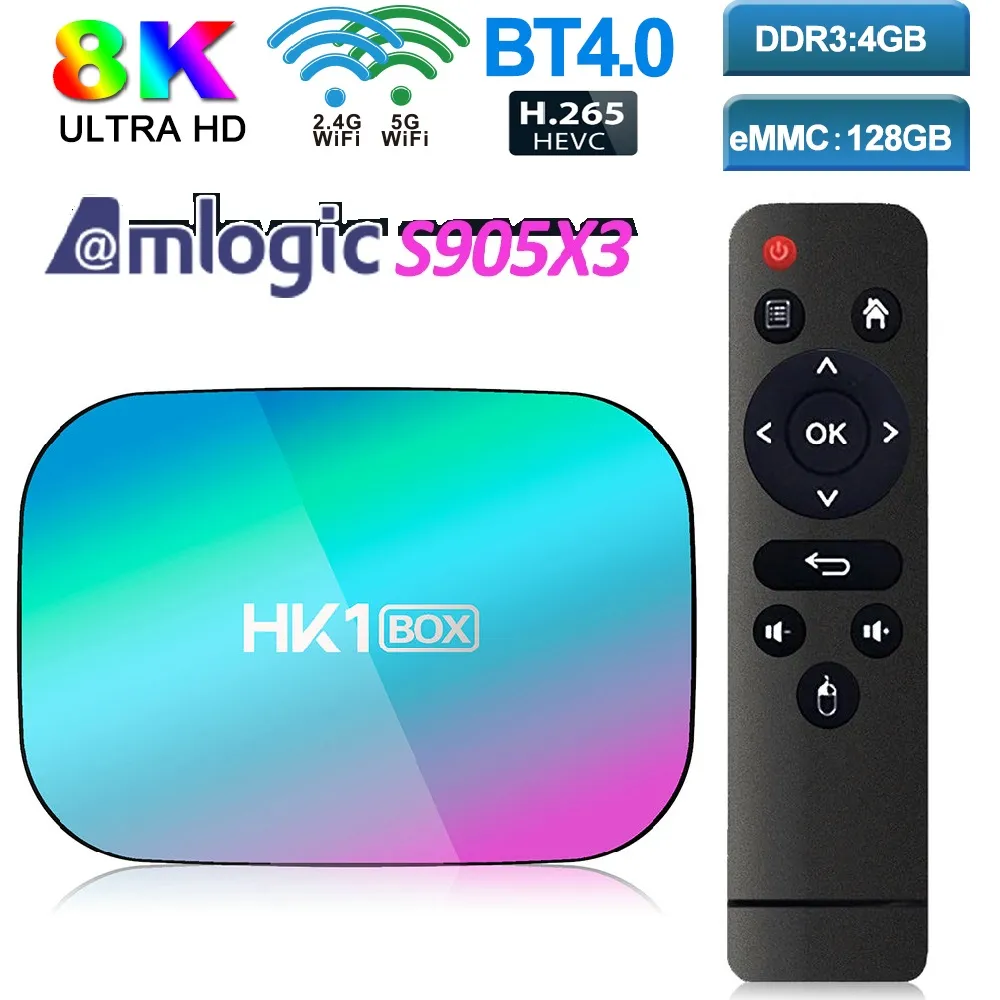 HK1 الروبوت 9.0 TV BOX AMLogic نوع S905X3 4GB + 32GB / 128GB 8K الروبوت كاجا دي التلفزيون المزدوج واي فاي 2.4G + 5G PK X96 الهواء H96