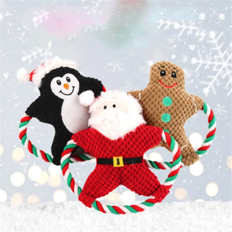 Köpek Molar Bite Oyuncaklar Santa Gingerbread Man Köpek Doll Köpek Peluş Vokal Oyuncak Köpek Yılbaşı Hediyeleri