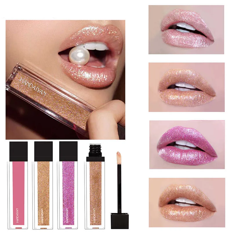 Handaiyan Shiny Glitter Lip Gloss Matte Shimmer Flytande läppstift Vattentät Läppstift Mate Lip Gloss