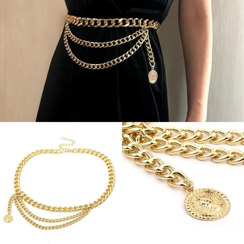 Women Retro Metal Waist Chain Belt Dress Waistband Body Chain Belts Fashion  Gold