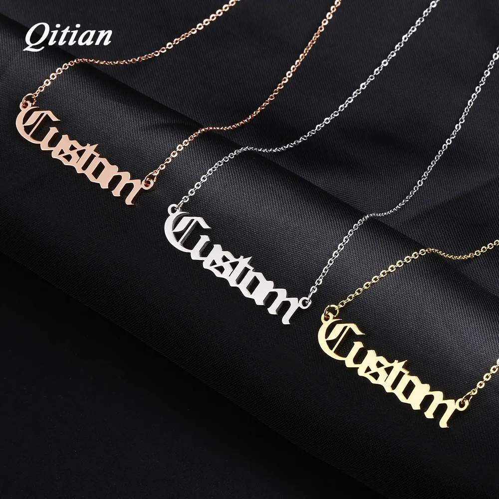 Старая английская табличка с таликом ожерелье Золото Цвет Choker из нержавеющей стали персонализированные имени ожерелье подвески романтический подарок Y200810