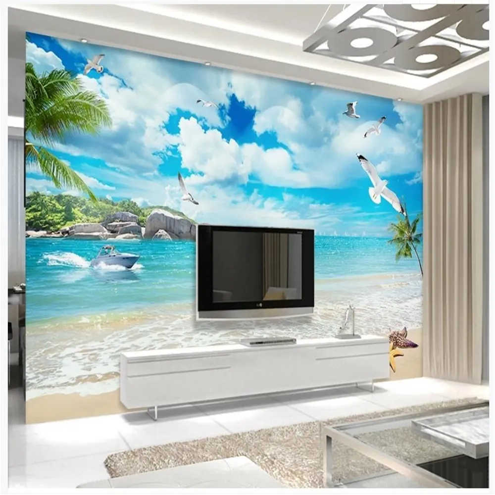 3D Beach Landscape Beach Wallpaper Beautiful TV Background