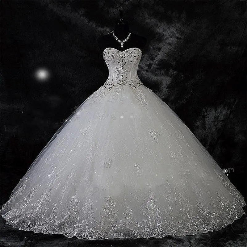 Koronki Rhinestone Plus Size Suknia Balowa Suknie Ślubne 2022 Robe de Mariage Sweetheart Luxury Kryształy Suknie Ślubne Lace-Up Vestido Novia