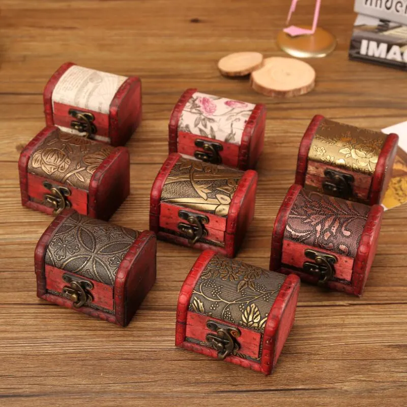 Vintage Jewelry Box Organizer Storage Case Mini Wood Flower Pattern Metal Container Handmade Wooden Small Boxes LX2886