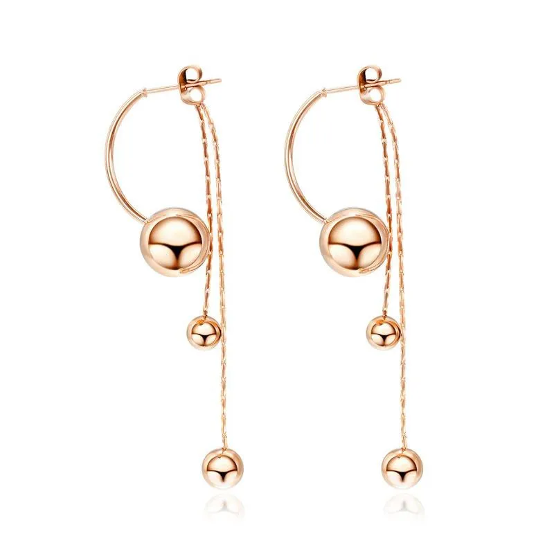 Moda eleganti orecchini dal design unico in acciaio inox a più palla braccialetto penzolare genealogici per le donne le ragazze in oro rosa