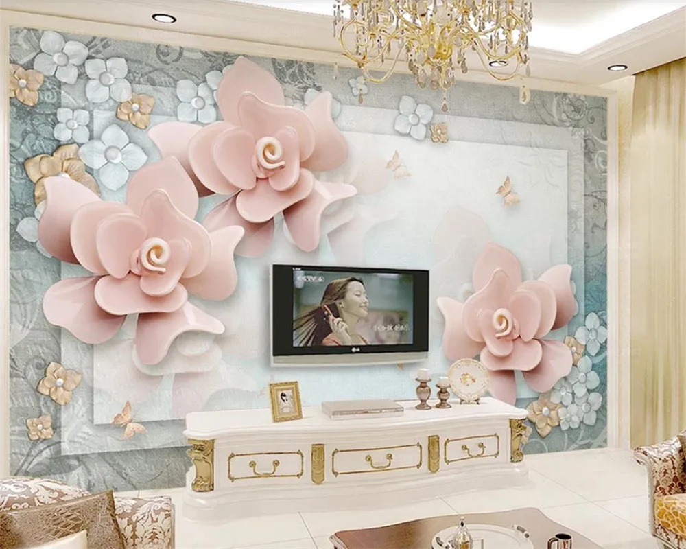 Photo Wallpaper 3d Flower Modern Wallpaper Luxury Pink Beautiful 3d Flower European TV background Wall Romantic Floral 3d Wallpaper