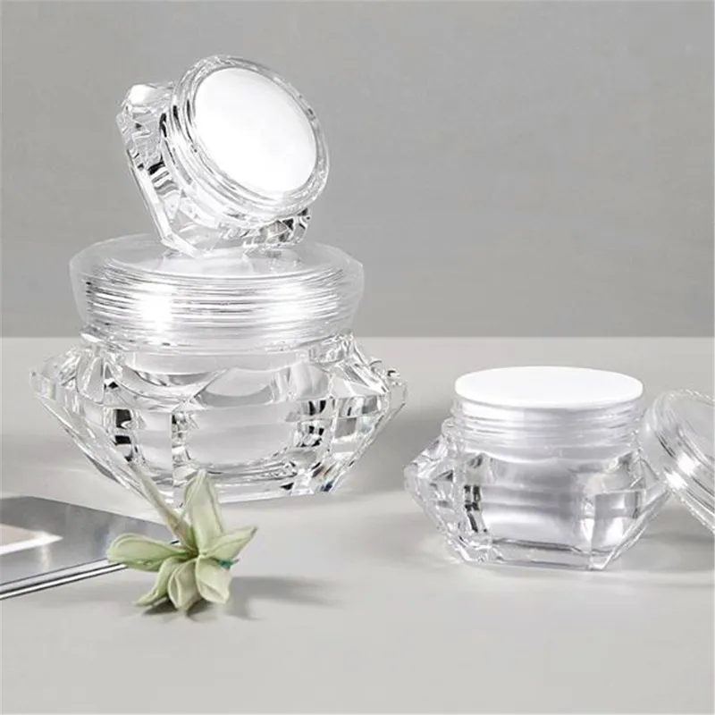 10g/15g Plastic Cosmetics Jar Packing Bottles Clear Diamond Crystal Shape Shell Makeup Nail Art Glitters Mini Storage cream Pot Container