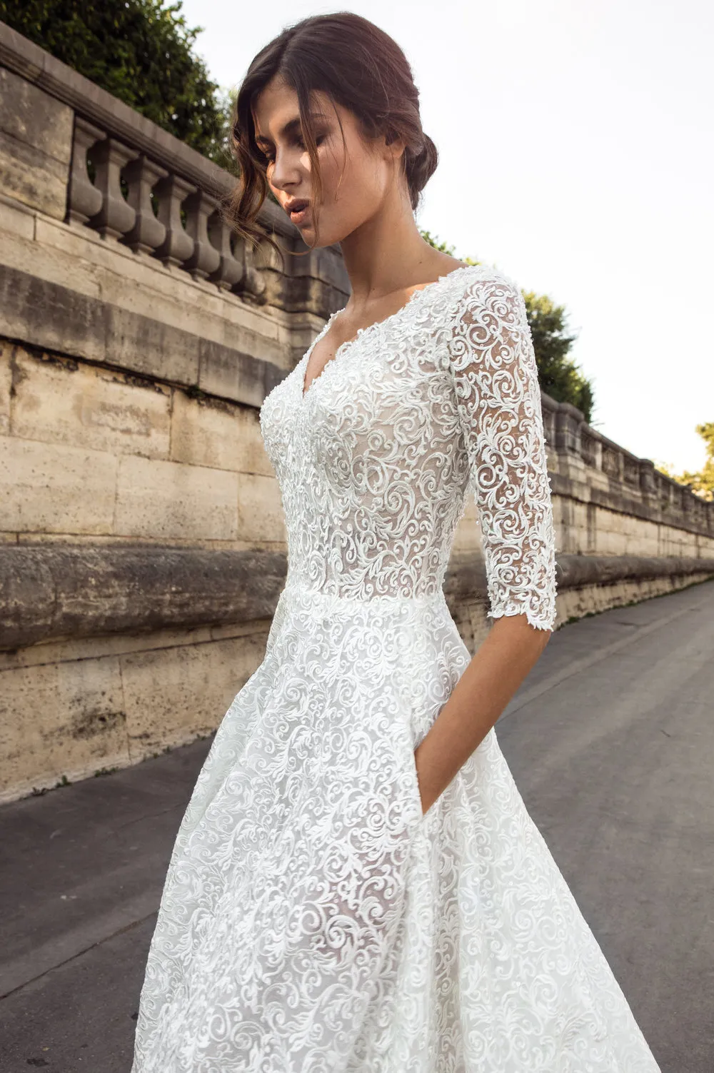 womens beach wedding dresses Rustic A-line V-neck Side Slit Lace Beach Wedding Dresses, Bridal Gown,  MW645 main image 0